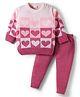 Babyhug Knitted Full Sleeves Sweater Set With Heart Design - Pink