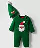 Yellow Apple Knit Full Sleeves Romper With Santa Embriodery - Green