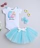 TINY MINY MEE Elastane Knit Six Months Birthday Theme Half Sleeves Happy Half Birthday Text Printed Onesie With Tutu Skirt & Headband Set - Multi Colour
