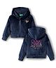 UCB Knit Full Sleeves Hooded Sweatjacket With Embroidery Detailing - Blue