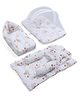 ZOE Bedding Set, Sleeping Bag & Mosquito Net Gadda Combo Set of 3- White-Moon Star| 100% Cotton Fabric| New Born Gifting| Boys & Girls| Pillow & Bolsters| Travel Friendly| Breathable Baby Safe Fabric