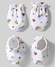Babyhug 100% Cotton Knit Mittens & Booties with Rainbow Print - White