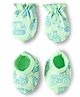 Babyhug 100% Cotton Knit  Mittens & Booties Set with Vehicle Print- Light Green