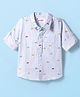 Babyhug Cotton Woven Full Sleeves Striped Shirt with Car Print - White