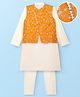 EARTHY TOUCH Viscose Woven Full Sleeves Kurta Pajama Set with Jacket & Floral Embroidery - Orange