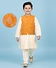 EARTHY TOUCH Viscose Woven Full Sleeves Kurta Pajama Set with Jacket & Floral Embroidery - Orange