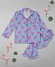 Pyjama Party Cotton Rayon Woven Full Sleeves Flamingos & Polka Dots Printed Coordinating Night Suit Set - Blue