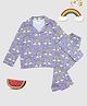 Pyjama Party Cotton Rayon Woven Full Sleeves Rainbow Chaser Printed Coordinating Night Suit Set - Lavender