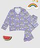 Pyjama Party Cotton Rayon Woven Full Sleeves Rainbow Chaser Printed Coordinating Night Suit Set - Lavender