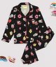 Pyjama Party Cotton Rayon Woven Full Sleeves Sweet Treats Printed Coordinating Night Suit Set - Black