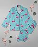 Pyjama Party Pure Cotton Woven Full Sleeves Pink Flamingo Printed Coordinating Night Suit Set - Blue