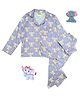 Pyjama Party Pure Cotton Woven Full Sleeves Baby Elephant Printed Coordinating Night Suit Set - Lilac