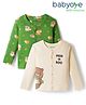 Babyoye 100% Cotton Knit Eco Jiva Full Sleeves Jhablas with Animal Print Pack of 2 - Green & Cream