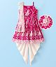 EARTHY TOUCH Woven Sleeveless Kurta & Dhoti Set with Dupatta & Floral Embroidery - Dark Pink