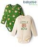 Babyoye 100% Cotton Interlock Knit with Eco Jiva Finish Full Sleeves Onesies with Squirrel & Little Bear Print Pack of 2 - Green & Cream