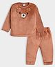 Mi Arcus Knit Full Sleeves Koala Embroidered Fur Detailed Sweatshirt & Pajama Set - Rust Orange