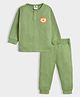 Mi Arcus Knit Full Sleeves Baby Lion Face Printed Ribbed Thermal Tee & Joggers Set - Green