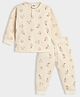 Mi Arcus Knit Full Sleeves Baby Rabbits Printed Thermal Tee & Joggers Set - Beige