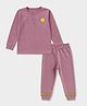 Mi Arcus Knit Full Sleeves Smiley Face Printed Thermal Top & Joggers Set - Mauve