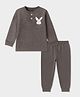 Mi Arcus Knit Full Sleeves Bunny Face Printed Thermal Tee & Joggers Set - Grey