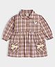 Mi Arcus 100% Cotton Knit Full Sleeves Checked Bunny Patch Detailed Peter Pan Collar Dress - Multi Colour