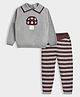 Mi Arcus Knit Full Sleeves Mushroom Designed Sweater & Striped Pajama Set - Grey & Brown