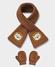 Mi Arcus Baby Lion Face Embroidered Muffler with Mittens Set - Brown