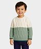 Mi Arcus Knit Full Sleeves Colour Blocked Sweater - Cream & Green