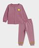 Mi Arcus Knit Full Sleeves Smiley Face Printed Thermal Tee & Joggers Set - Mauve