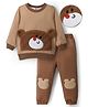 Mark & Mia Full Sleeves Winter Wear T-Shirt & Joggers Set With   Animal Applique - Brown & Tan