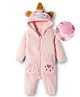 Mark & Mia Full Sleeves Winter Wear Hooded Romper With Animal Embroidery & Ear Applique - Peach