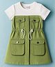 Kookie Kids Cotton Woven Half Sleeves Solid Color Safari Dress With 4 Pocket Detailing & Adjustable Toggles - Olive Green