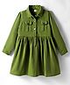 Kookie Kids Cotton Woven Full Sleeves Collared Shirt Dress with Front Buttons & Pockets - Olive Green