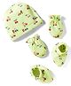 Babyhug 100% Cotton Cap Mittens & Booties Set With Vehicle Print Lime Green - Diameter 16 cm