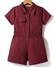 Kookie Kids Cotton Woven Half Sleeves Front Open Solid Jumpsuit - Brown