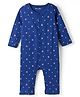 Kookie Kids Interlock Knit Full Sleeves Floral Printed Front Open Romper - Navy Blue