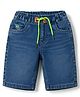 Olio Kids Denim Knit Above Knee Length Shorts With Text Embroidery - Navy Blue