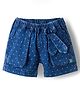 Olio Kids Denim Knit Above Knee Length Shorts With Polka Dot Print & Bow Applique - Blue