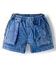 Olio Kids Denim Knit Above Knee Length Shorts With Polka Dot Print & Bow Applique - Light Blue