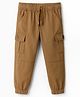 Olio Kids Cotton Woven Full Length Solid Colour Joggers - Brown
