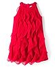 Kookie Kids Georgette  Woven Solid Color Party Wear Straight Fit Dress with Front & Back Ruffles - Red