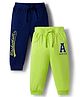 Doodle Poodle 100% Cotton Knit Full Length Lounge Pant With Text Print Pack Of 2 - Navy Blue & Lime Green