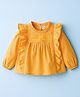 Kookie Kids Cotton Woven Full Sleeves Peplum Top with Lace and Frill Detailing - Yellow