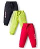 Doodle Poodle 100% Cotton Knit Full Length Lounge Pants with Text Print & Pockets Pack of 3 - Red Black & Limegreen