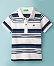 UBC 100% Cotton Knit Half Sleeves Polo T-Shirt With Stripes & Brand Logo Embroidery - White