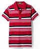 UBC 100% Cotton Knit Half Sleeves Polo T-Shirt With Stripes & Brand Logo Embroidery - Red