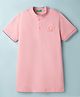 UBC 100% Cotton Elastane Knit Half Sleeves Mandarin Collar T-Shirt Brand Logo Embroidery - Pink