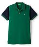 UCB 100% Cotton Knit Half Sleeves Color Block Polo T-Shirt With Brand Logo Embroidery - Green & Black
