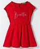 UCB 100% Cotton Knit Half Sleeves Frock with Brand Text Print - Red