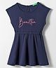 UCB 100% Cotton Knit Half Sleeves Frock with Brand Text Print - Yellow